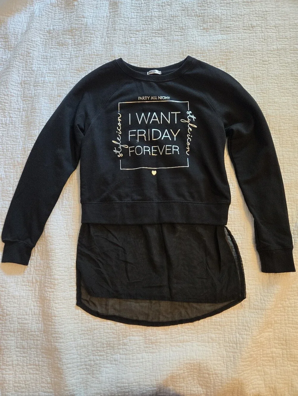 Pepco EU Brand, Girls' Black 'I Want Friday Forever Long Sleeve Top Size 146/152 - Picture 2 of 10